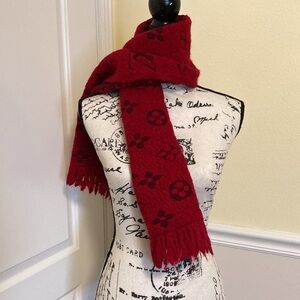 LOUIS VUITTON MONOGRAM RED LOGOMANIA WOOL SCARF